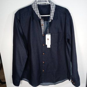 Coofandy Mens Casual Long Sleeve Navy Blue Collar  Button Down Shirt size XL